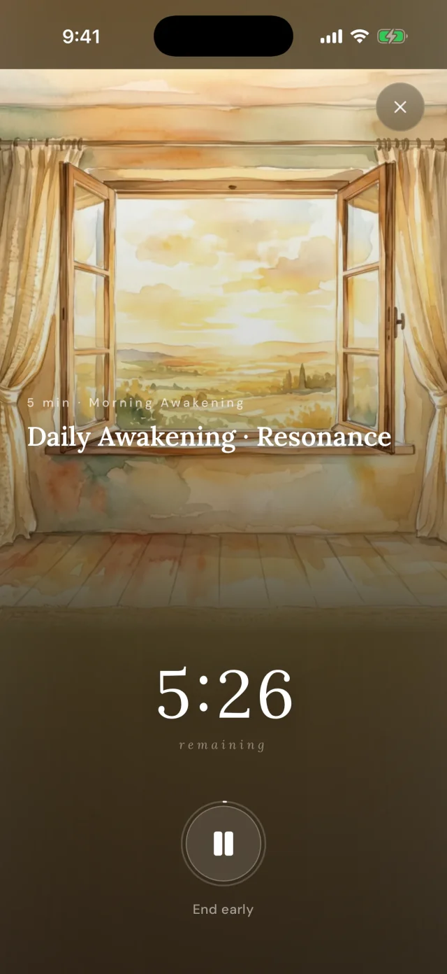 CREVIK Healing Daily Awakening session running on an iPhone