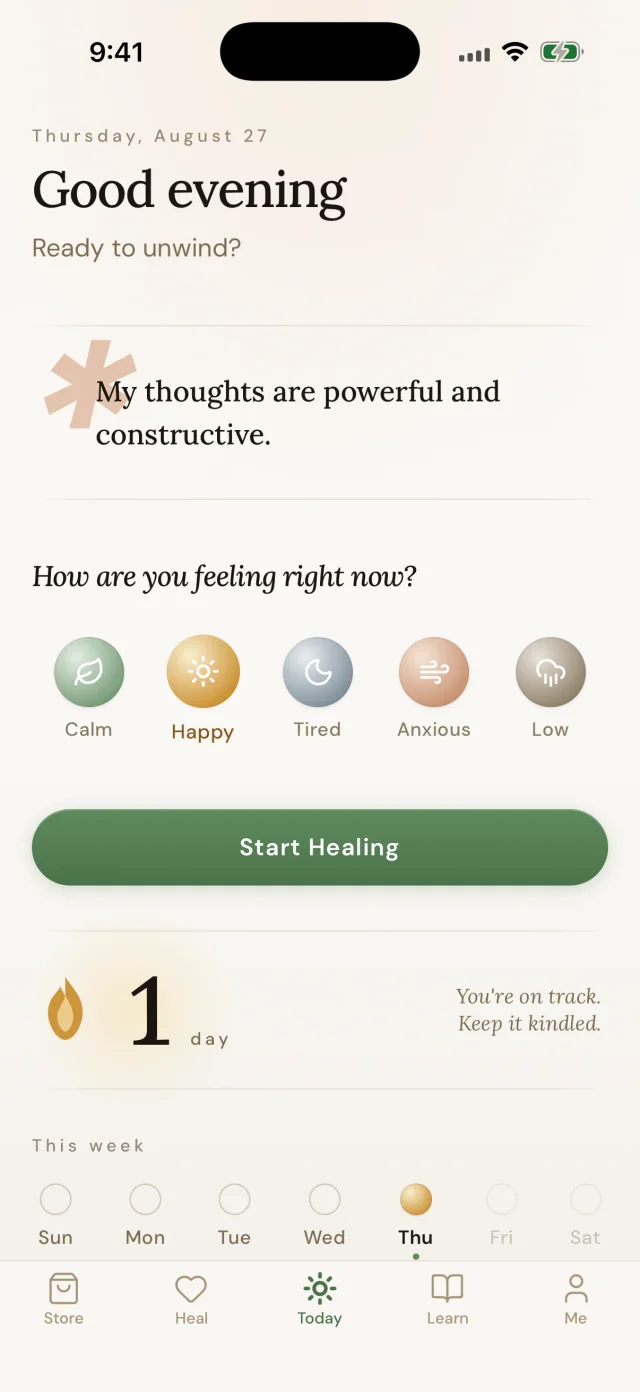 CREVIK Healing Today screen on an iPhone